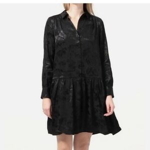 JCrew Black Leafy Jacquard Shirtdress with Drop Waist